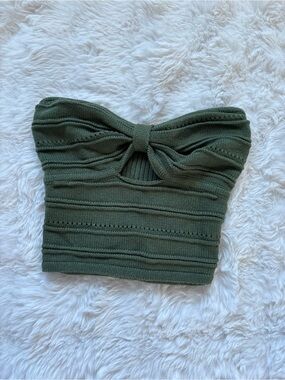 Dynamite Olive Green Knit Strapless Twist Tube Top